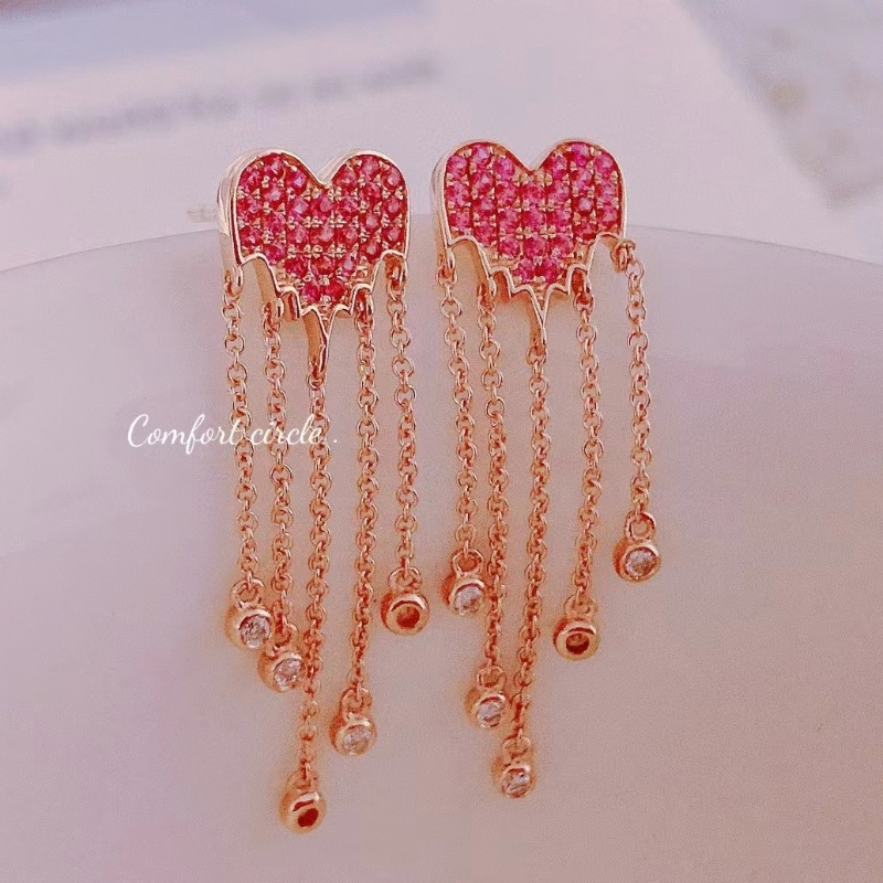 Neues Design Pink Sapphire Tassel 18k Gold Ohrringgeschenk für Mädchen