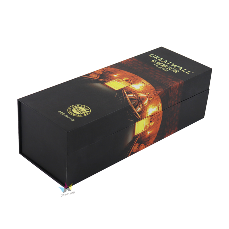 Wein Geschenkboxen 12,8x3.7x3.7 Zoll, Flaschen Geschenkboxen für Alkohol, Wein und Champagner, Magnetverschluss zusammenklappbarer Geschenkboxen, glänzend schwarz