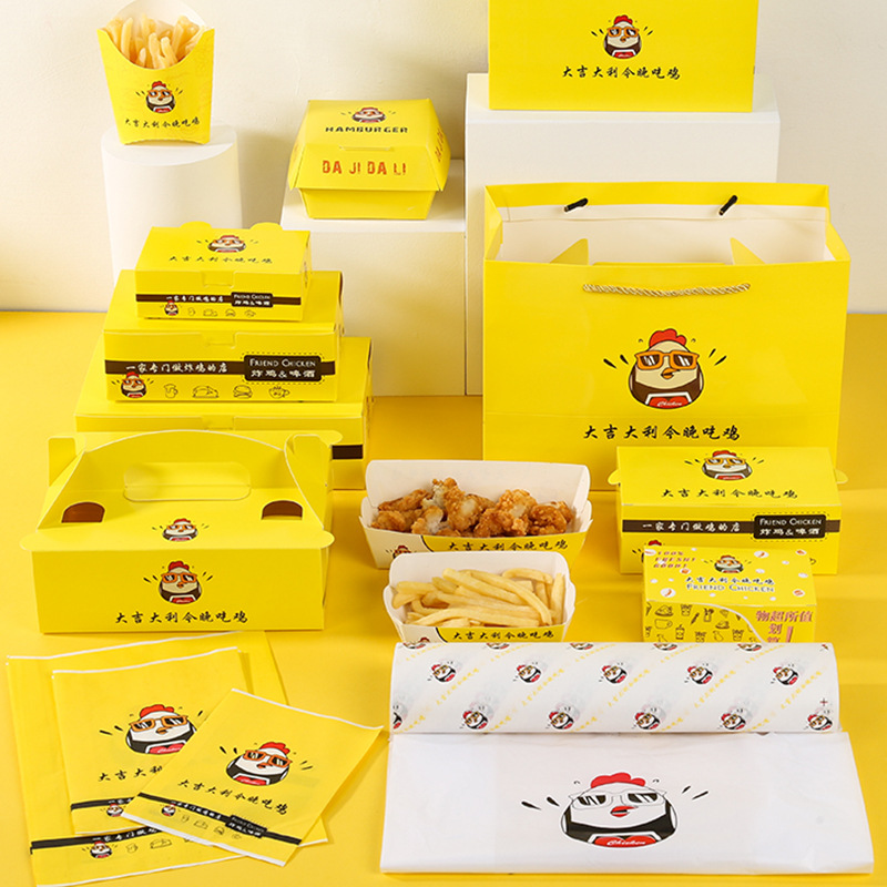 Custom Food Kraft Paper Lunchbox gebratenes Hühnchen Burger Verpackung Box French Pommes Box Pizza Tintenfisch Kugeln Verpackungsschachtel