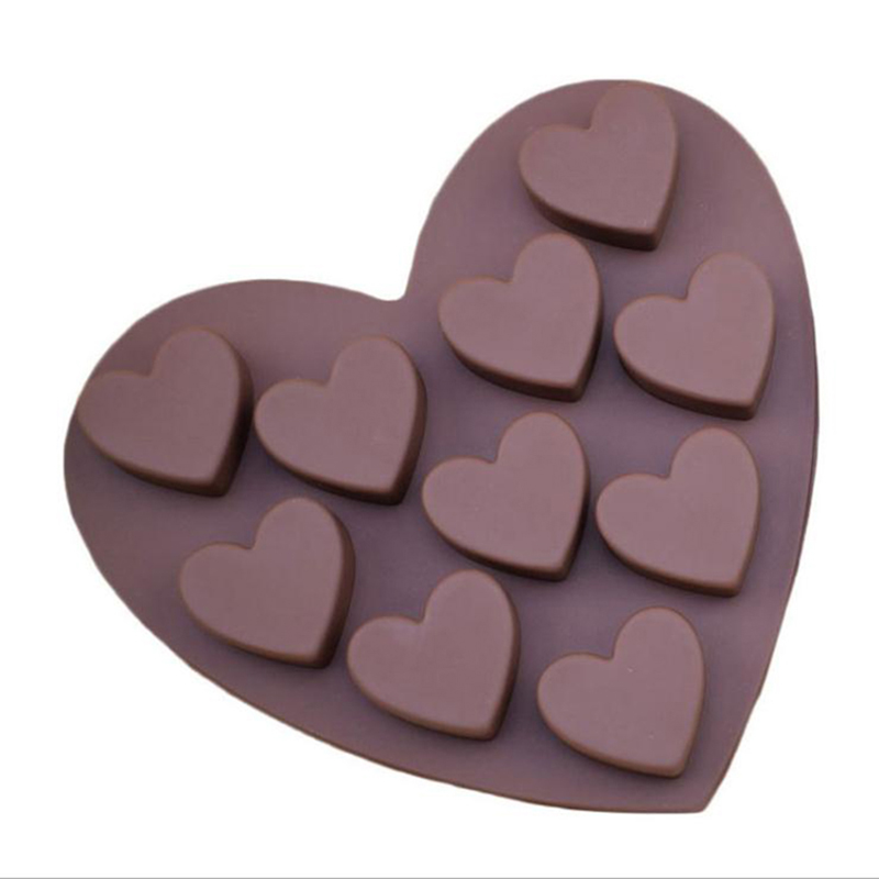 10 Hohlräume Herzform Silikonform zum Backen von Schokoladenseife Fondant Pudding Gelee Süßigkeiten Keks Eiswürfel Kleine Kuchen Gelatine