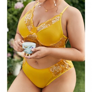 Bequeme Frauen Unterwäsche sexy Kontrast Spitze Trim Dessous Set