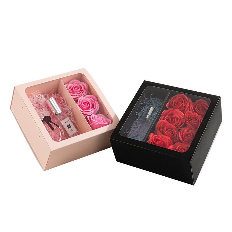 Auszug transparenter Blumenbox tragbares Klappgeschenk Rose Geschenkbox Geschenkverpackung Schwarzpulver Supplies Karton