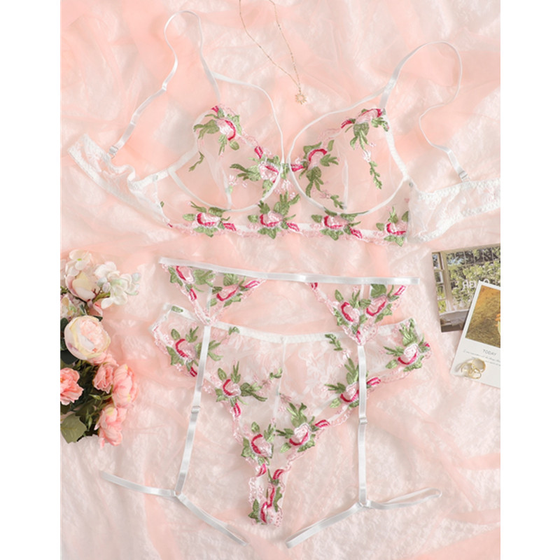 Mesh florale Stickgurt Strumpfband Dessous Set