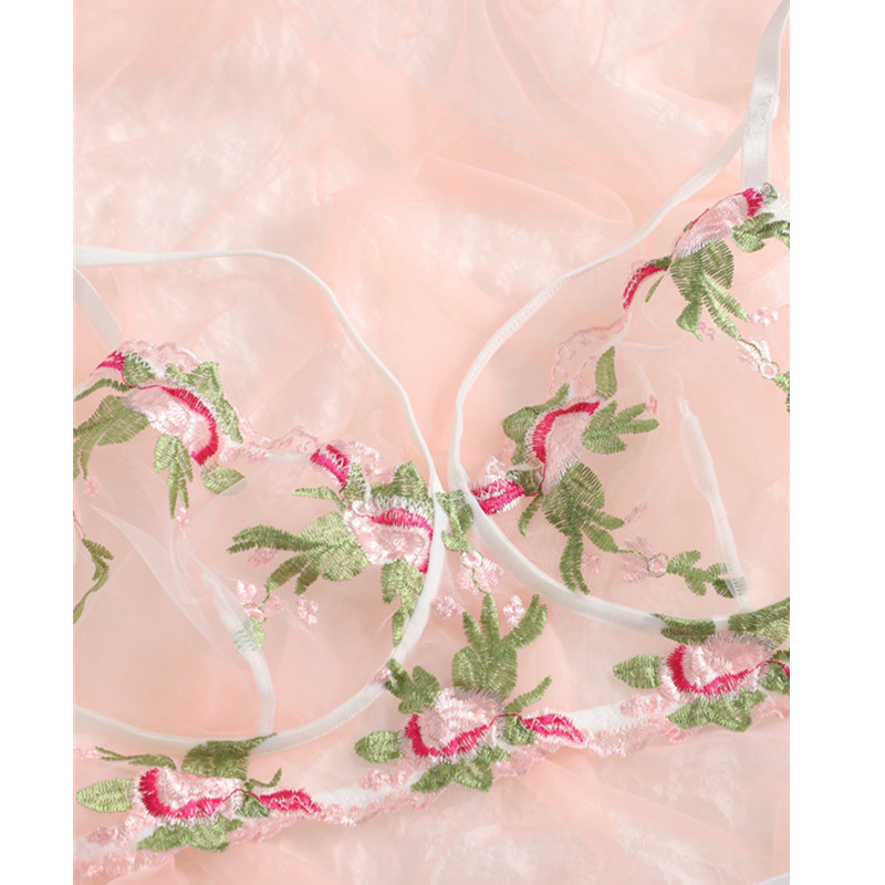Mesh florale Stickgurt Strumpfband Dessous Set
