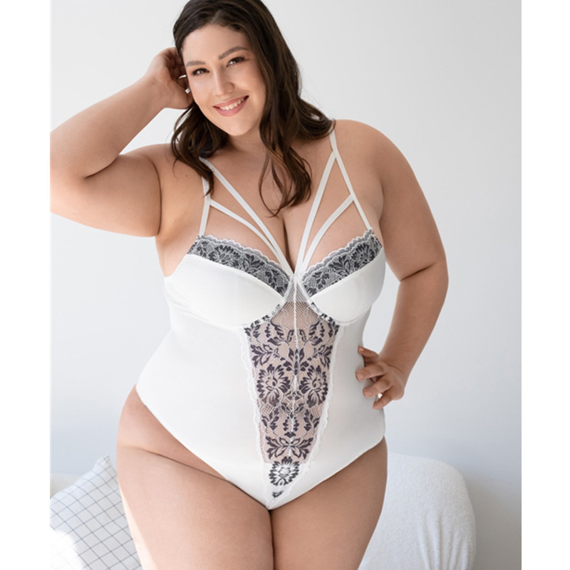 Plus Size Lace Bodysuit Sexy Gurt Teddies und Bustiers mit Spitzeneinsatz