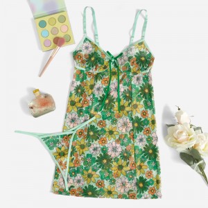 Frühlingsblumendruck Cami Tie Bug vorne mit sexy Kontrast Tanga