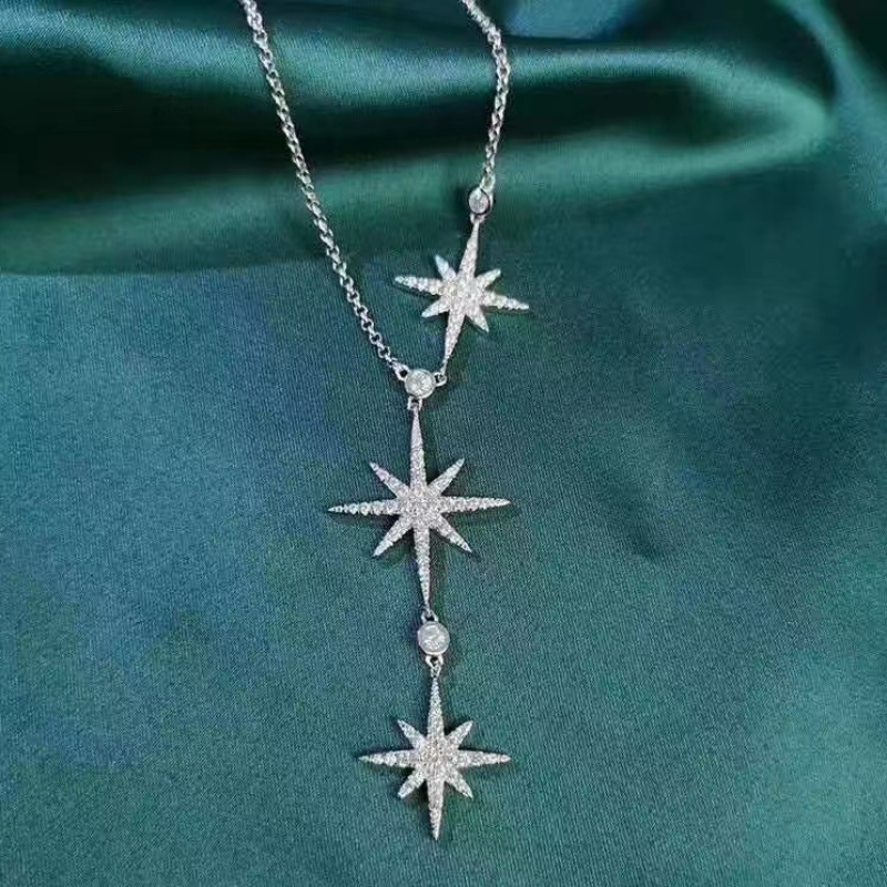 Sterling Silber 925 Sterne Halskette mit CZ -Stein für Mädchen