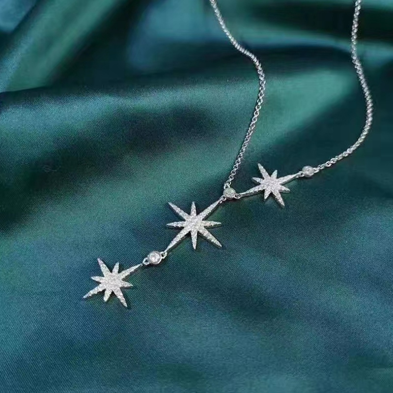 Sterling Silber 925 Sterne Halskette mit CZ -Stein für Mädchen
