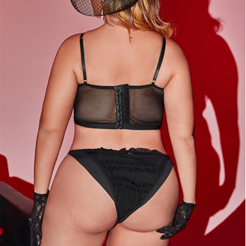 Rose Blumendekoration Geschirr bloßes Mesh Dessous Set mit sexy Tanga