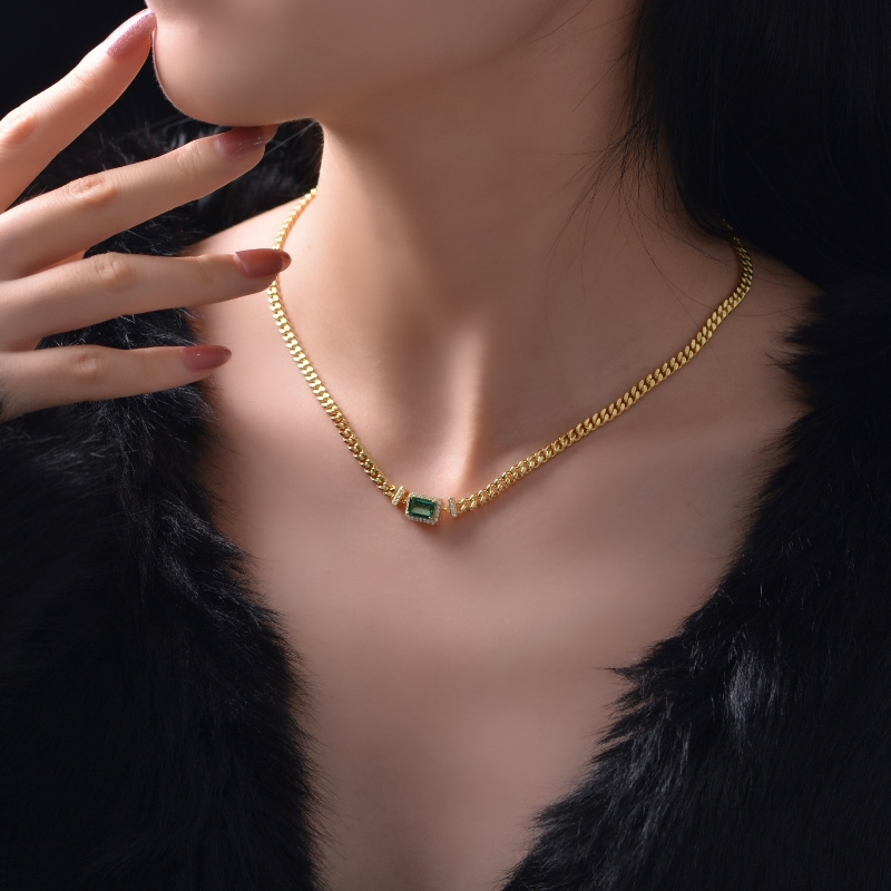 2022 NEU 1CT Kultivierter Smaragdanhänger 925 Silber Verstellbarer einfaches Halskette