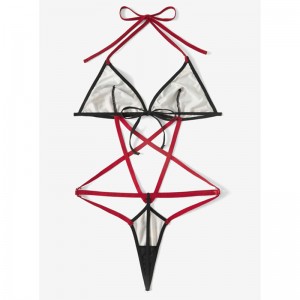 Drucken Halfter Thong Design Bodysuit Sexy Criss Cross Teddy und Bustier