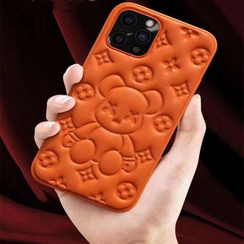 Neue Mobiltelefonhülle, Apple iPhone13Pro Lederbär 3D -Prägeprozess Mobiltelefonschutzleder Hülle
