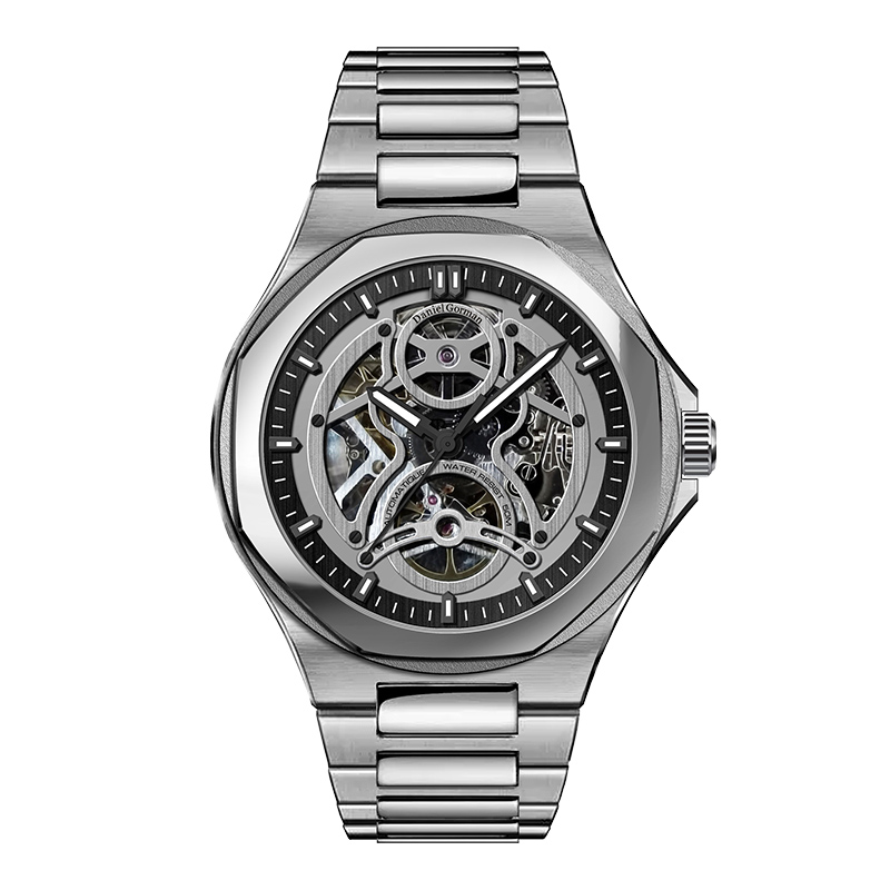 Daniel Gorman DG9111 Luxus Mechanical Hollow Out Watch Men 's Washington Watch Freizeit leuchtende Edelstahl -Stahlriemenmarke Luxus Uhr