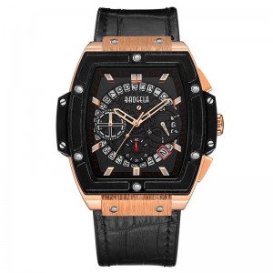 Baogela Marke Fashion Herren Sport wasserdichte Kalender Handgelenk Uhr Square Multifunktion Silikonband Herren Uhr 1703 Rose Schwarz
