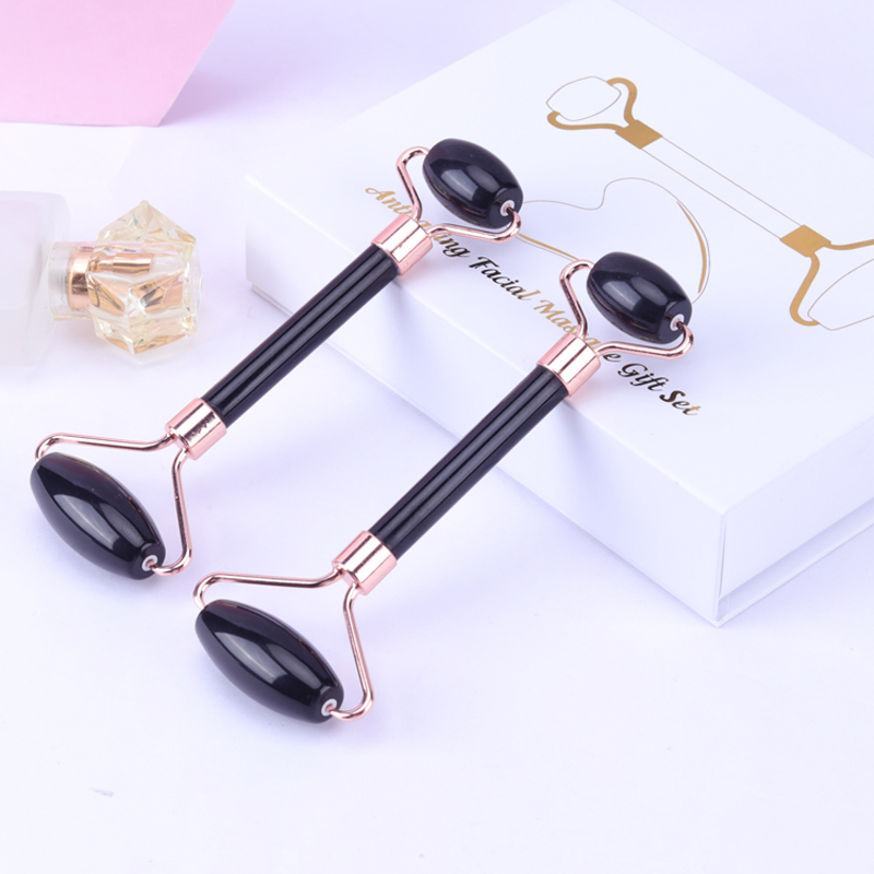 anpassbare Gesichtsbehandlungnatürliche rosa dunkelgrüne Dual-Kristall-Eis Gua Sha Anti-Aging Jade Roller Kit Massagegeräte mit Box