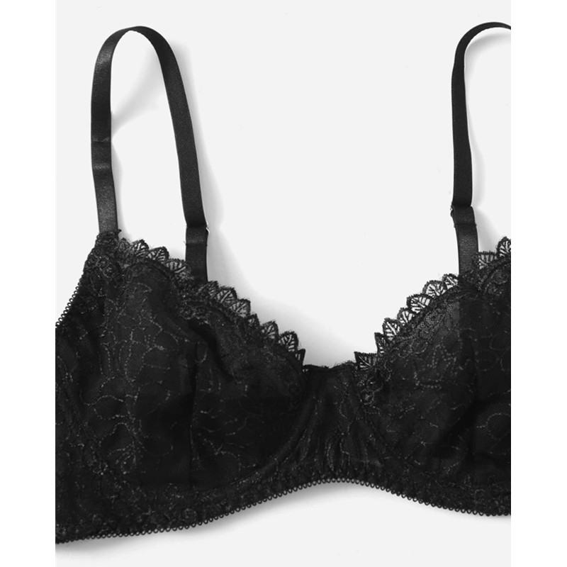 Schwarze Schnittspitzen -Spitzen -Dessous -Set mit sexy Spitzen -Tanga