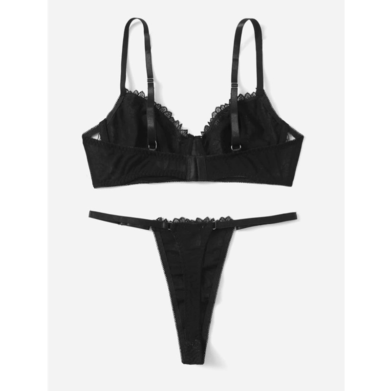 Schwarze Schnittspitzen -Spitzen -Dessous -Set mit sexy Spitzen -Tanga