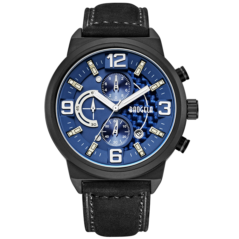 Baogela Men 's Black Sports Quartz Watch Freizeit Mode Analog Timing Watch Display Men' s Watch 1709 Schwarz Blau