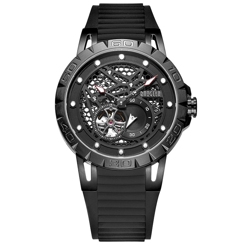 Baogela Neue Top -Marke Luxury Men 's Uhren Skelettautomatische mechanische Uhr für Männer wasserdichte Armbanduhr 6772 Schwarz