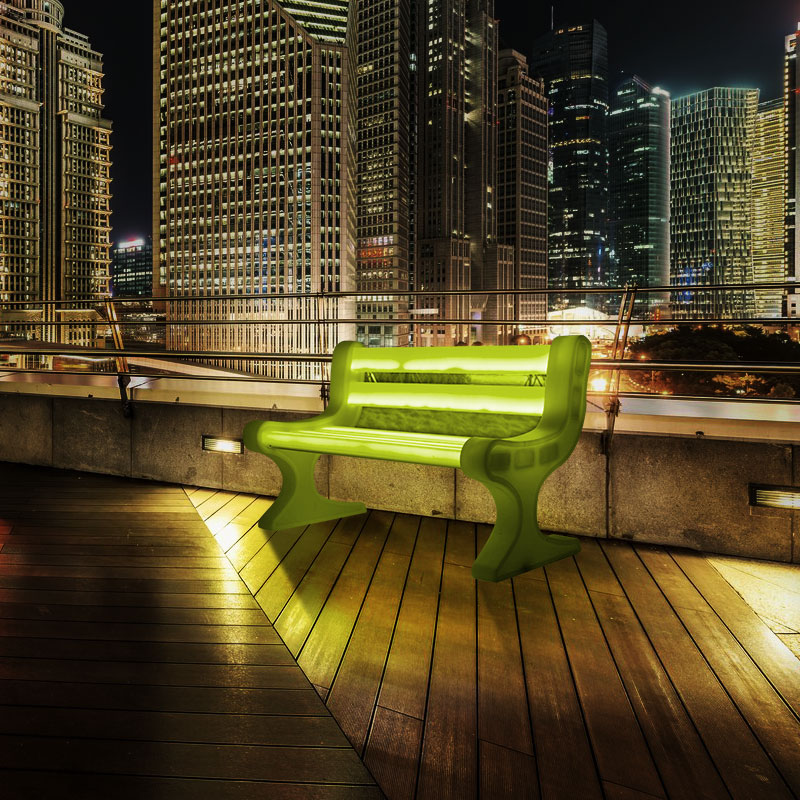 Günstige LED -Beleuchtung im Freien zum Verkauf, RGB Farbwechsel Kunststoffwetter -LED -Lounge -Bank für Garten, Park, Terrasse