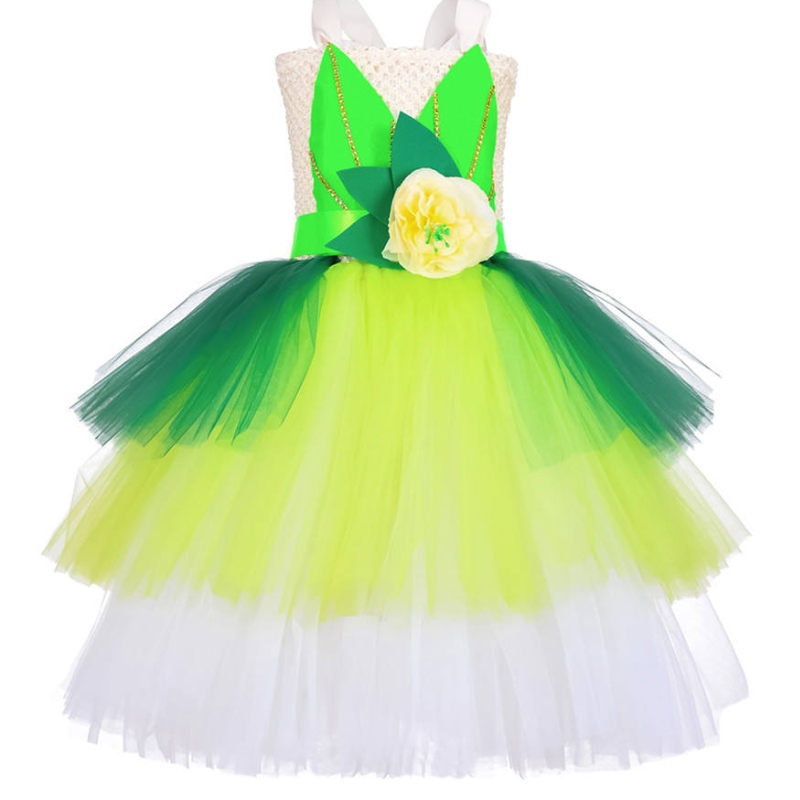 Halloween Cosplay Princess Baby Girls Party Grüne Blumenfee Tinker Bell Kleid Elf Kostüm mit Schmetterlingsflügeln Sets