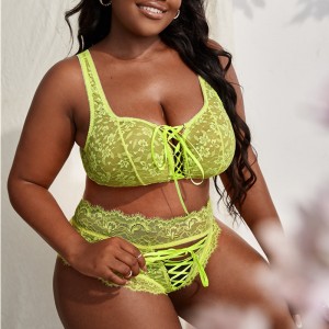 Schnüren vorne Spitzen Dessous Set Spitzenverkleidung Slip