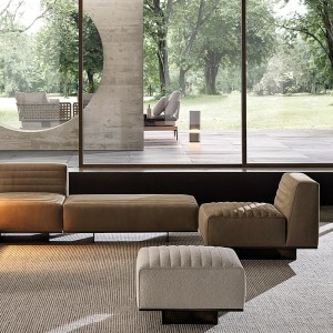 Italienisch Minotti moderne schwarze Baumwolle und Leinensofa Stoff Schnittset Möbel