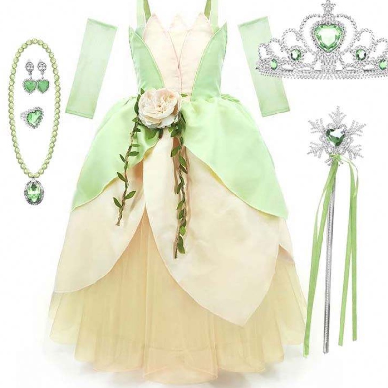 Kindergeburtstagsfeier Halloween Fancy Ballkleid Dress Up The Frog Girls Prinzessin Tiana Kostüm HCTB-006