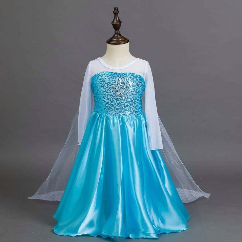 Snow Party Queen Halloween Kostüm Blau Langarm Schnekönigin Elsa Kleid für Mädchen mit Accessoires HCGD-006