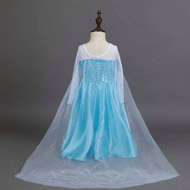 Snow Party Queen Halloween Kostüm Blau Langarm Schnekönigin Elsa Kleid für Mädchen mit Accessoires HCGD-006