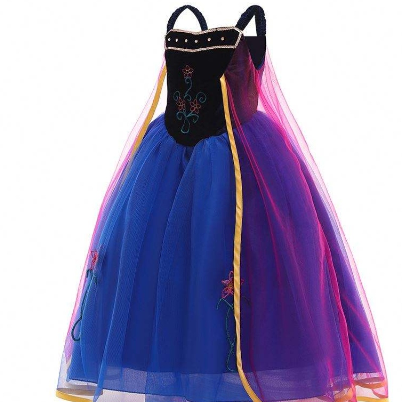 Girl Cosplay Snow Queen Prinzessin Kostüm Anna Kleid Kostüm mit Kronwandhandschuh Accessoires HCGD-010