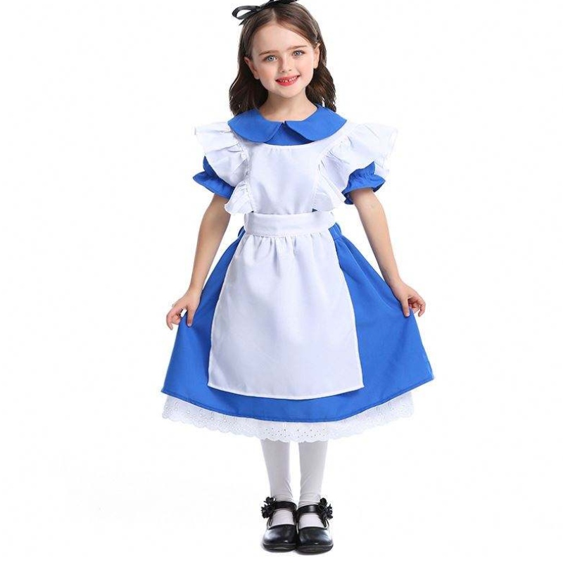 Mädchen Halloween Ruffle Trim Krawatte Taille Blue Alice in Wunderland Cosplay Kids mit weißer Schürze 4-12 Jahre DGHC-070
