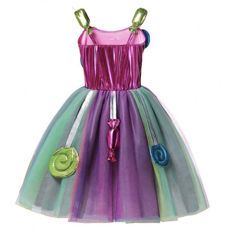 Girls Geburtstagswettbewerb Dress Up Rainbow Tüll Kleider Candyland Kostüme mit Stirnband DGHC-081