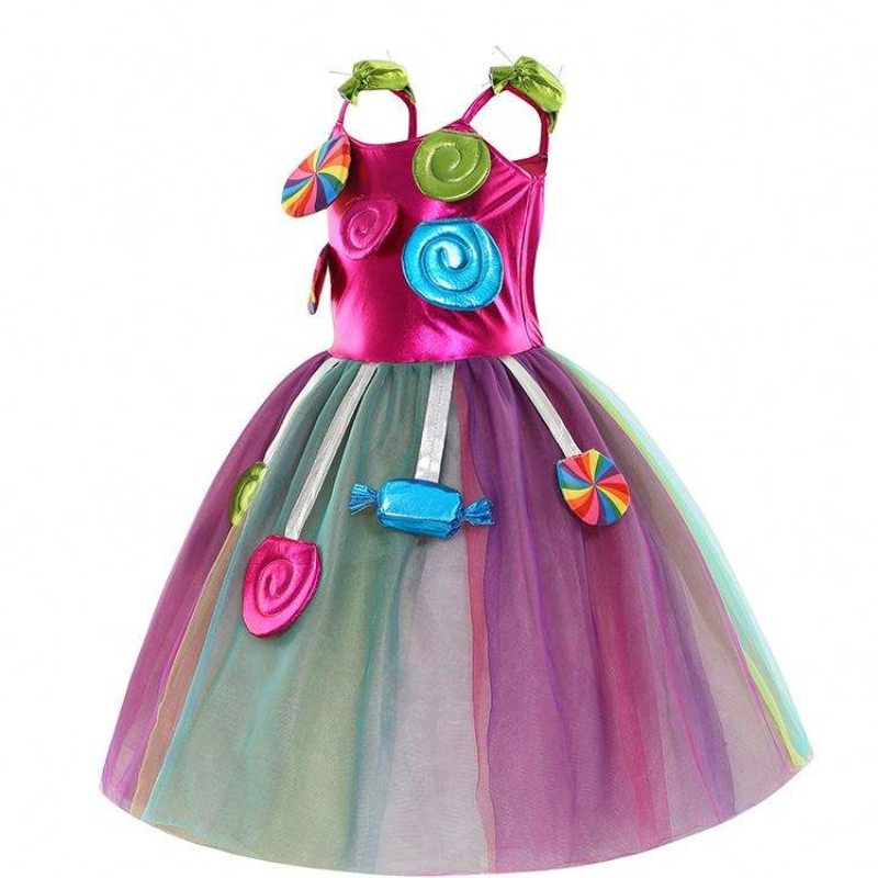 Girls Geburtstagswettbewerb Dress Up Rainbow Tüll Kleider Candyland Kostüme mit Stirnband DGHC-081