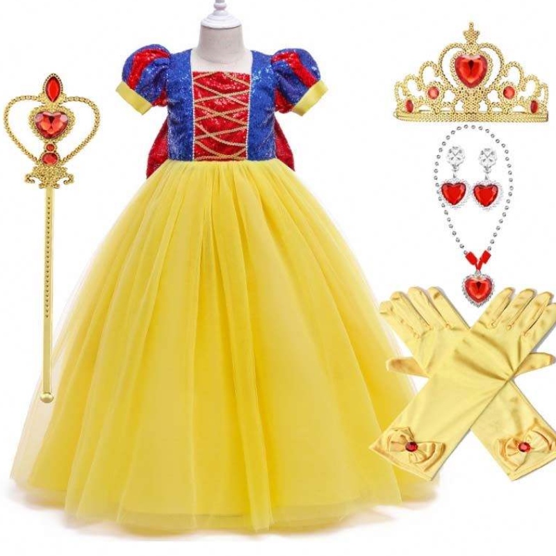 Mädchen Geburtstagsfeier Laternenhülle Schneeweiß-Prinzessin Kleid für Kinder Mädchen Schneewittchen Kleid HCSW-008