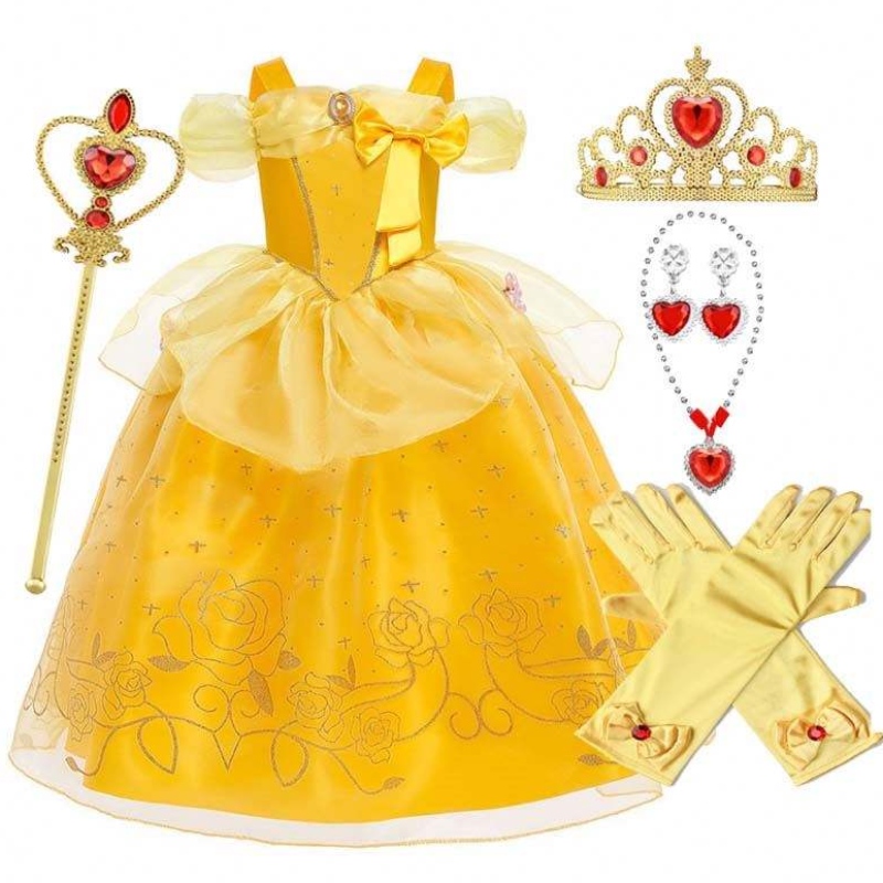 Halloween Weihnachten Outfits Little Girl Gelb geschichtete Klassiker Kinder Belle Prinzessin Kleider mit Accessoires HCBL-005