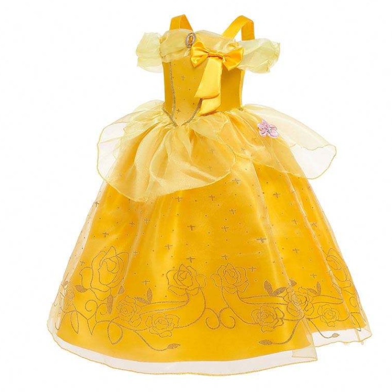 Halloween Weihnachten Outfits Little Girl Gelb geschichtete Klassiker Kinder Belle Prinzessin Kleider mit Accessoires HCBL-005