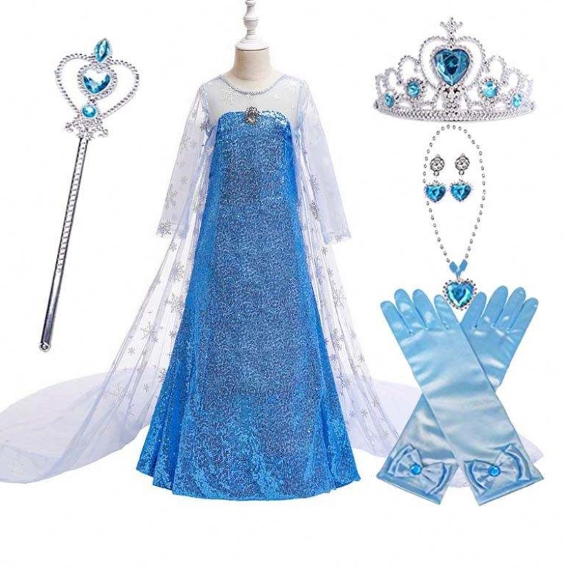 Kinder Kostüm Little Girl Blue Dress Snow Queen Cape Prinzessin Elsa Kleid HCGD-047