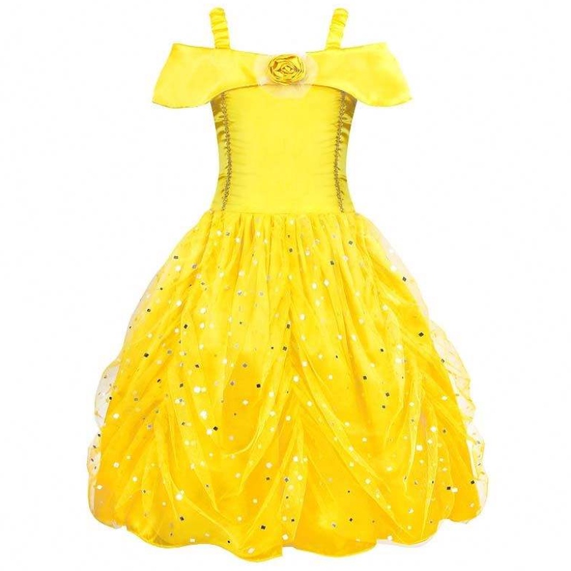 Fancy Halloween Weihnachten Geburtstagsfeier Karneval gelber Ballkleid Prinzessin Dress Up Yorne Girl Belle Kleider HCBL-007