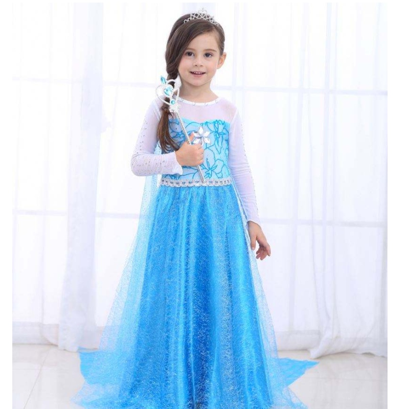 Baige heiß verkaufte Kinder tragen Baby -Mädchen Langarm Maxi Kleid Elsa Kleid mit Umhang