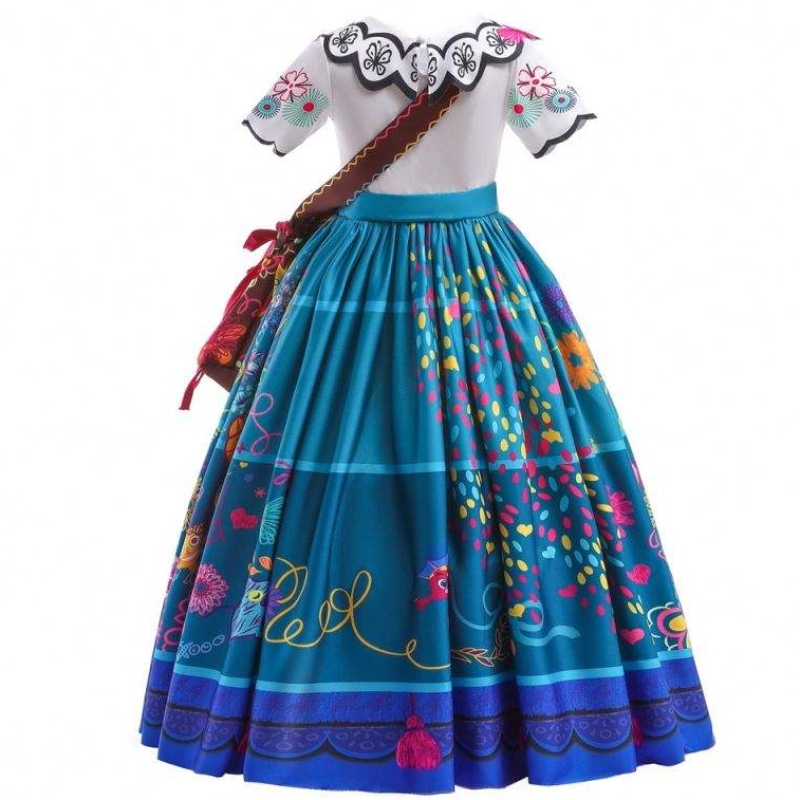 2022 Hot Sale Girls Encanto Film Dress Up Mirabel Kostüm Baby Kids Sommer langes Kleid mit Tasche