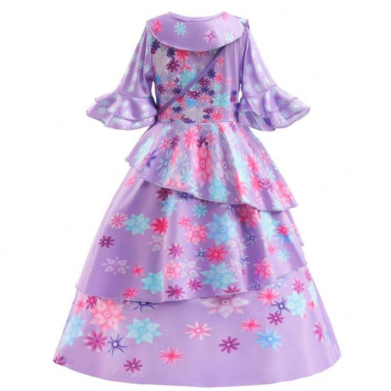 2022 Neue Fashion Kids Encanto Kostüm Isabella Cosplay Blume gedrucktes Tageskleid für Mädchen mit Tasche