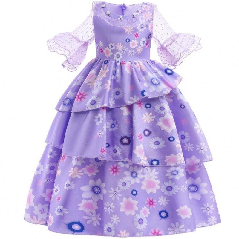 Hot Sale Kids Encanto Movie Kostüm Isabella Cosplay Purple Blumenmädchen Silk Maxi Langes Kleid