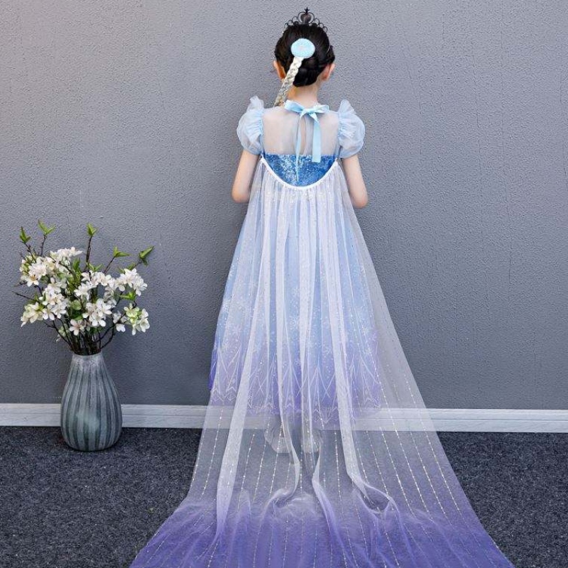 Baige 2021 New Blue Elsa Anna Girl Party Kleid Cosplay Kleider auf Prinzessin mit handgefertigter Halskette und langes Umhang