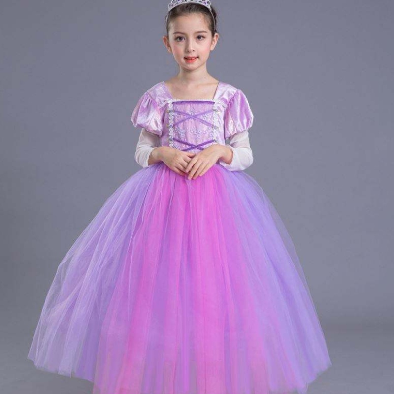 Großhandel hochwertige Kinder Purpur Rapunzel Long Puffy Sofia Prinzessin Kleid für Mädchen SMR020