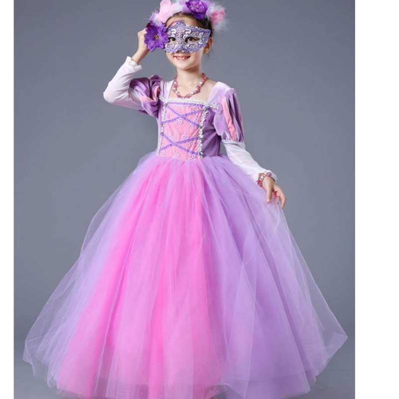 Großhandel hochwertige Kinder Purpur Rapunzel Long Puffy Sofia Prinzessin Kleid für Mädchen SMR020