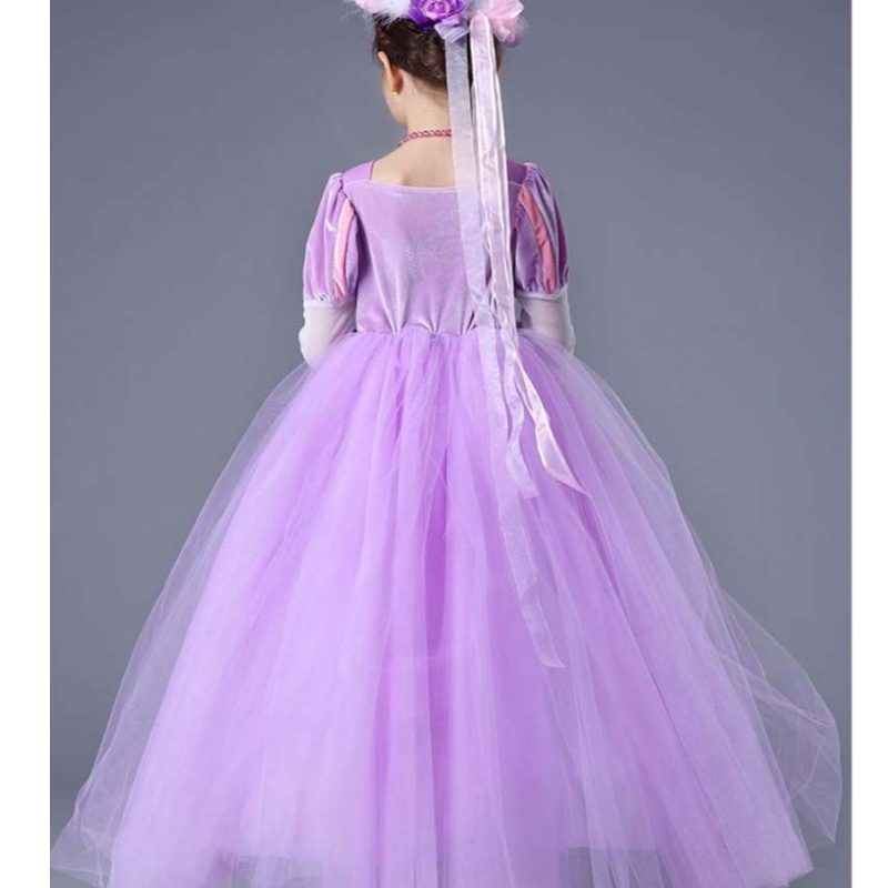 Großhandel hochwertige Kinder Purpur Rapunzel Long Puffy Sofia Prinzessin Kleid für Mädchen SMR020