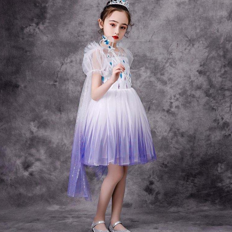 Neueste Mädchen Prinzessin Elsa Kostüm Kinder weiß langes Spitzenkleid Baby Party Kleider BX1682