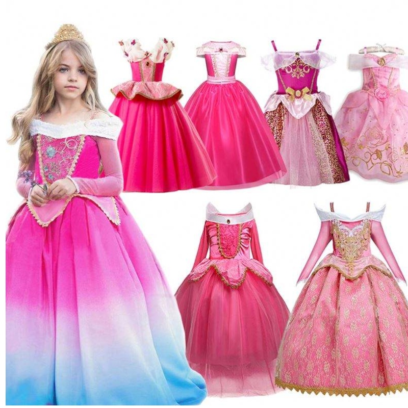 Girl Fancy Deluxe Dornröschen Halloween Prinzessin Kostüm Party Aurora Dress up Kinder rot geschichtete Weihnachtsfest -Ball -Ballkleid