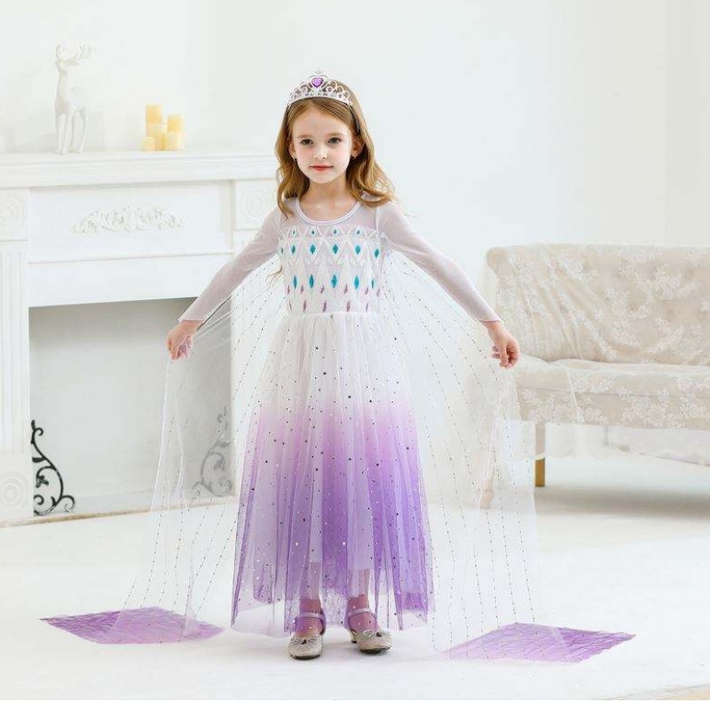 New Girl Prinzessin Elsa Kleid Kinder Sommerkleid für Mädchen lila Elsa Kleid für Kinder 2-10 Jahre